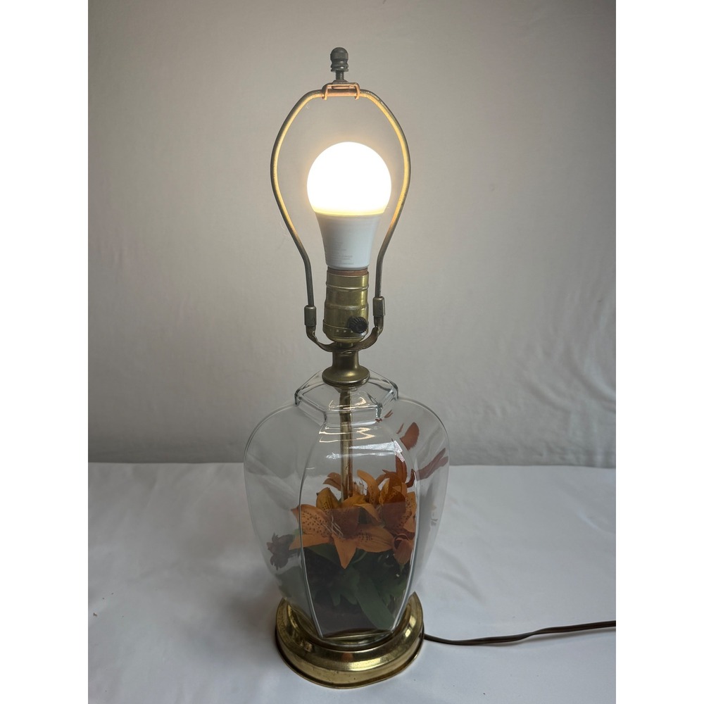 RARE VINTAGE 1970's Leviton Floral Terrarium Table Lamp TESTED